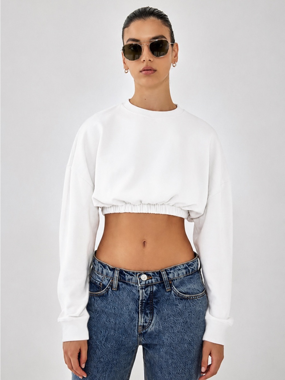 TNA Cropped Long Sleeve Top in White